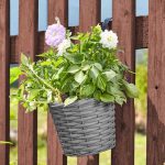 FAUX RATTAN HANGING POT SLATE 8"