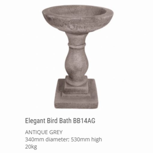 ELEGANT BIRD BATH ANTIQUE GREY