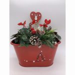 Modern tin trough red Christmas arrangement