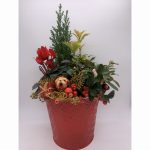 Christmas arrangement embossed tin red