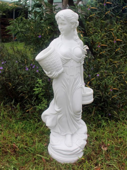 Statue of a young lady, holding two baskets.