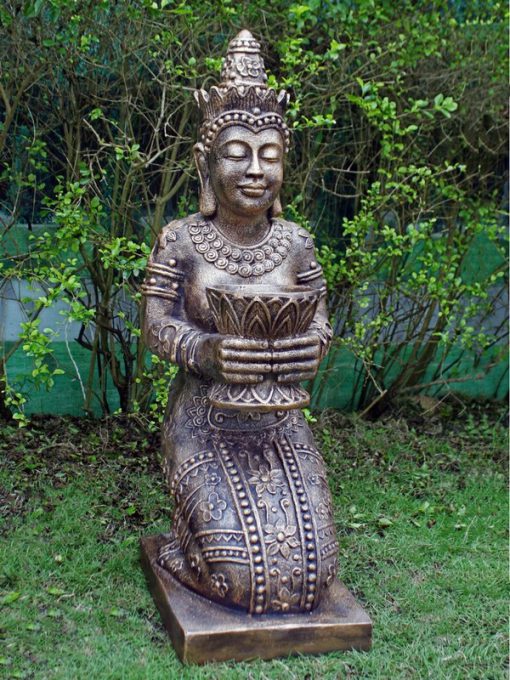 Thai goddess garden ornament with a bronze finish.