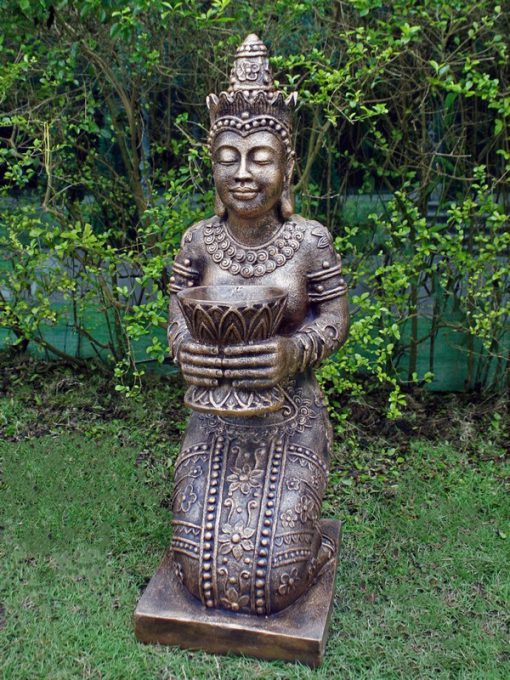 Thai goddess garden ornament with a bronze finish.