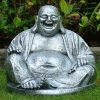 Silver garden ornament of the laughing buddha.