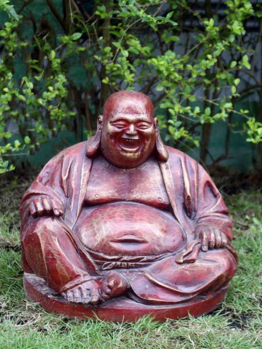 Red statue of the Laughing Buddha.