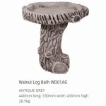 Walnut Log Bird Bath