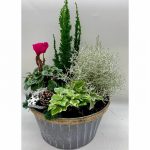 Tin bowl with rope top planted container