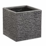 32cm Slate Effect Plastic Square Planter in Pewter