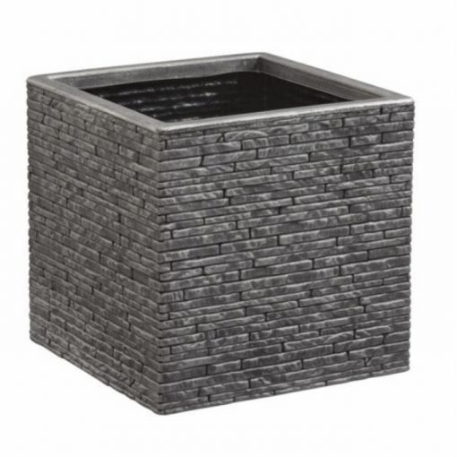 32cm Slate Effect Plastic Square Planter in Pewter