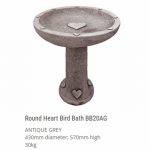Round Heart Birdbath Antique Grey