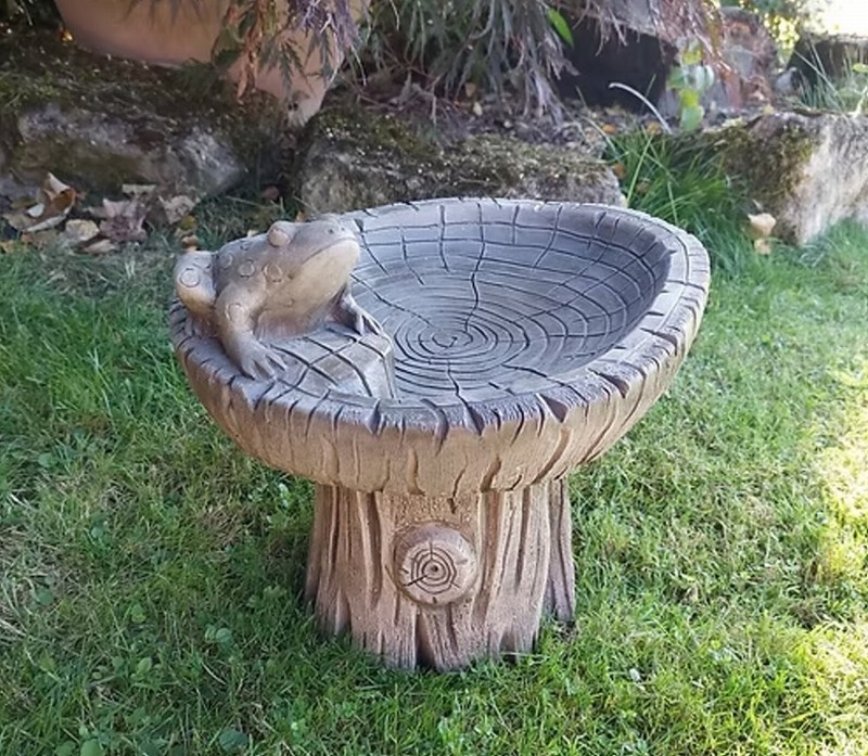Frog on a Log Birdbath