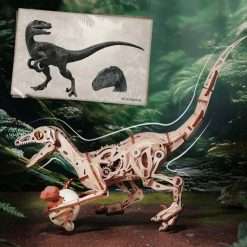 Alternative view of ROKR Velociraptor mechanical 3D wooden puzzle