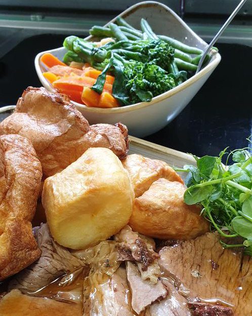 Traditional roasted beef with Yorkshire pudding